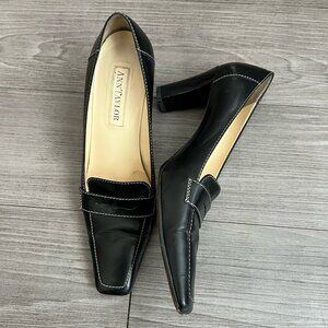 Y2K Square Toe Heeled Mules Black Leather Ann Taylor Italy Witchy Size W9